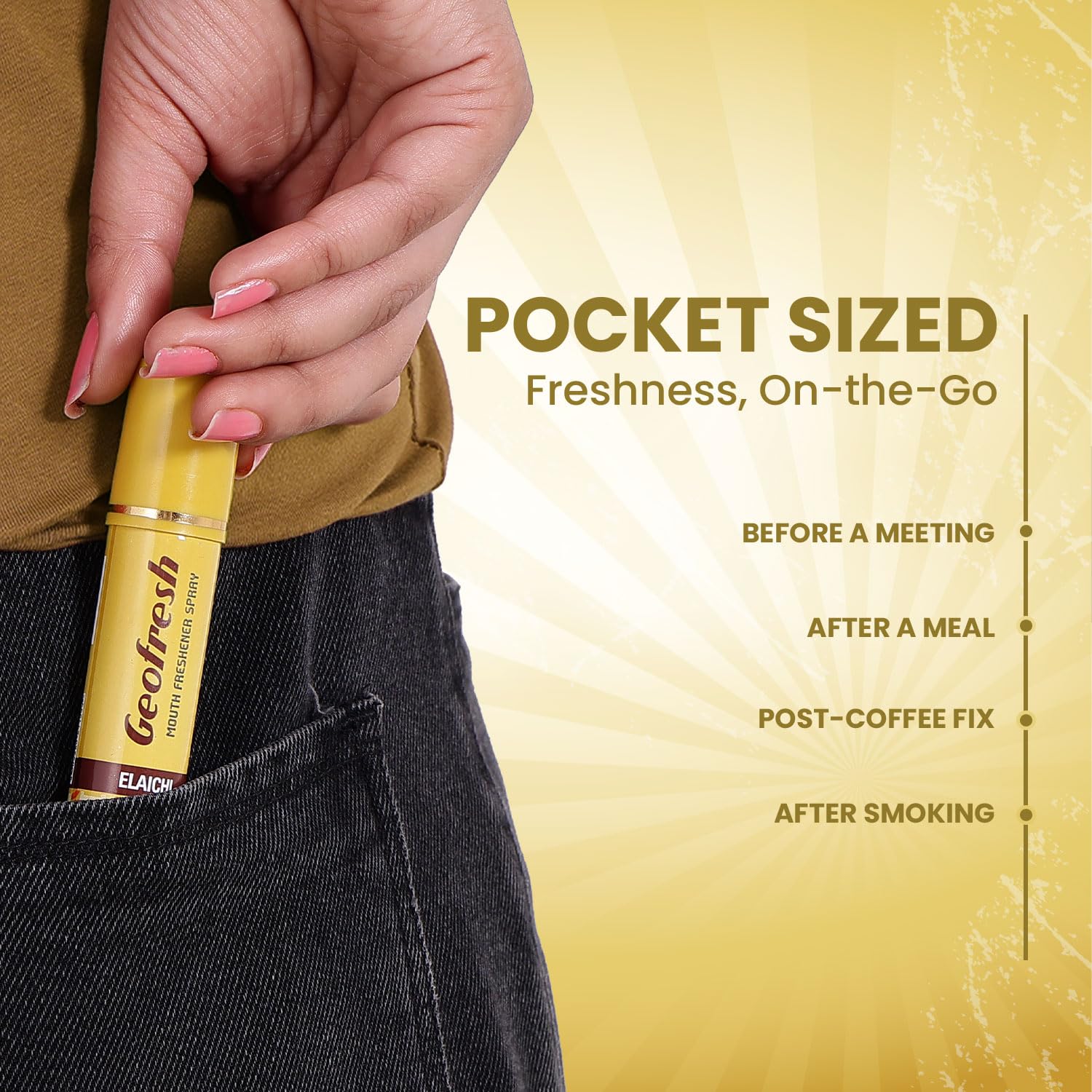 Geofresh Elaichi Breath Refresh | Your Pocket-Sized Burst of Natural Freshness | Power of 150+ Sprays in a Bottle | Fights Odour & Supports Oral Hygiene | Alcohol-Free and On-the-Go Use Pack of 3 (15g each) 3