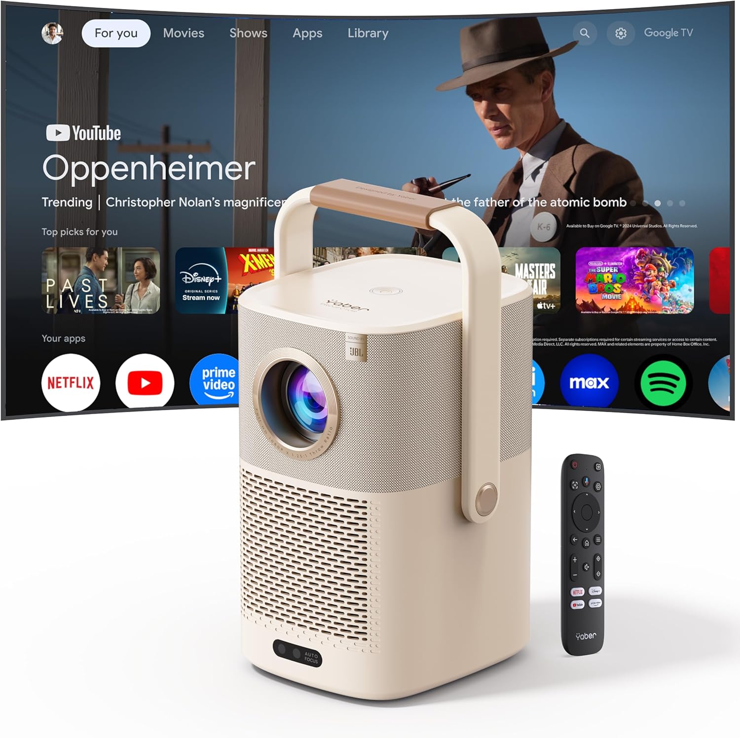 [Sound by JBL & Built-in Google TV] Yaber T2 Plus2026 Outdoor Projector with Built-in Battery - Smart Projector with WiFi 6 and Bluetooth, Native 1080P Movie Portable Projector for Indoor and Outdoor