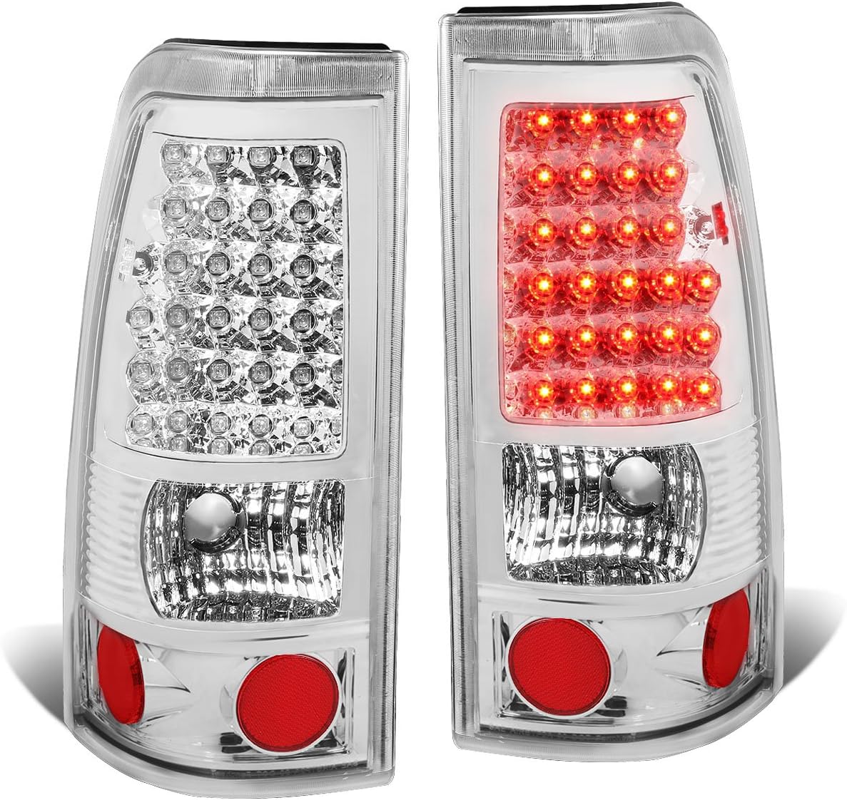 Auto Dynasty LED Tail Lights Compatible with 1999-2003 Chevy Silverado GMC Sierra 1500 2500HD 3500HD, Reverse Brake Lamp, Driver and Passenger Side, Chrome Housing Red Lens