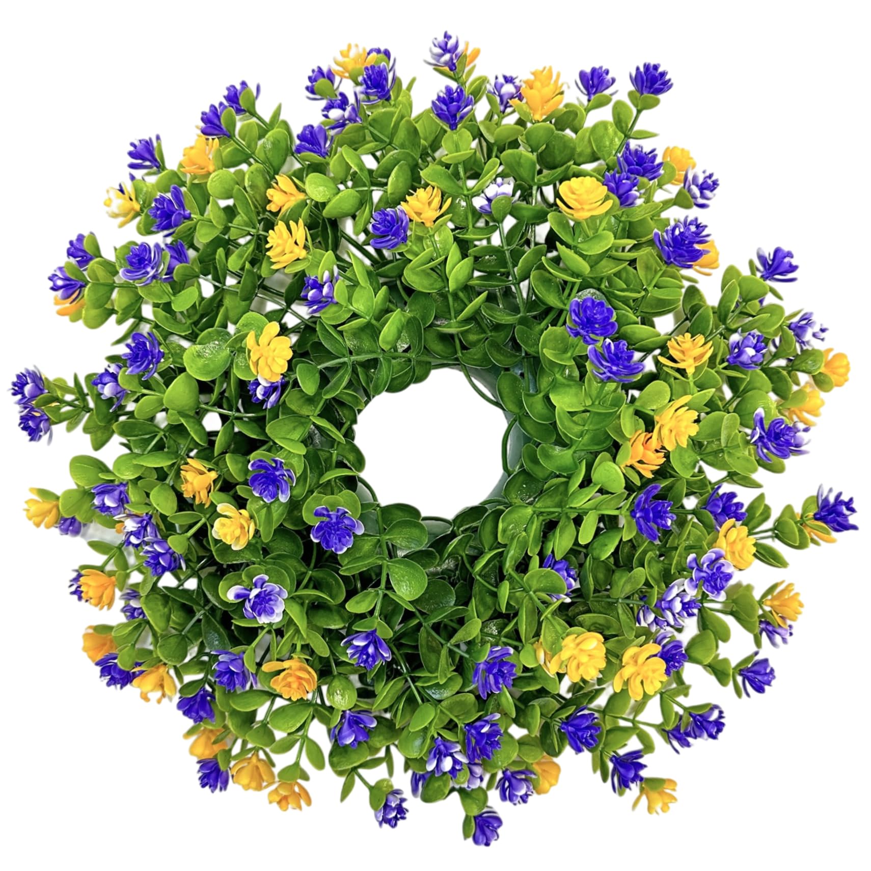 CAKEEYUM 13 Inch Purple & Yellow Floral Spring Wreath with Eucalyptus & Ranunculus All Season Summer Wreath for Front Door Porch Home Farmhouse Decor - Purple & Yellow