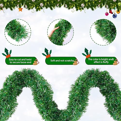 Miniatura 9 de Guirnalda de oropel de Navidad rosa de 19.7 pies, guirnalda metálica de oropel torcido, guirnalda de papel de aluminio con purpurina para decoración