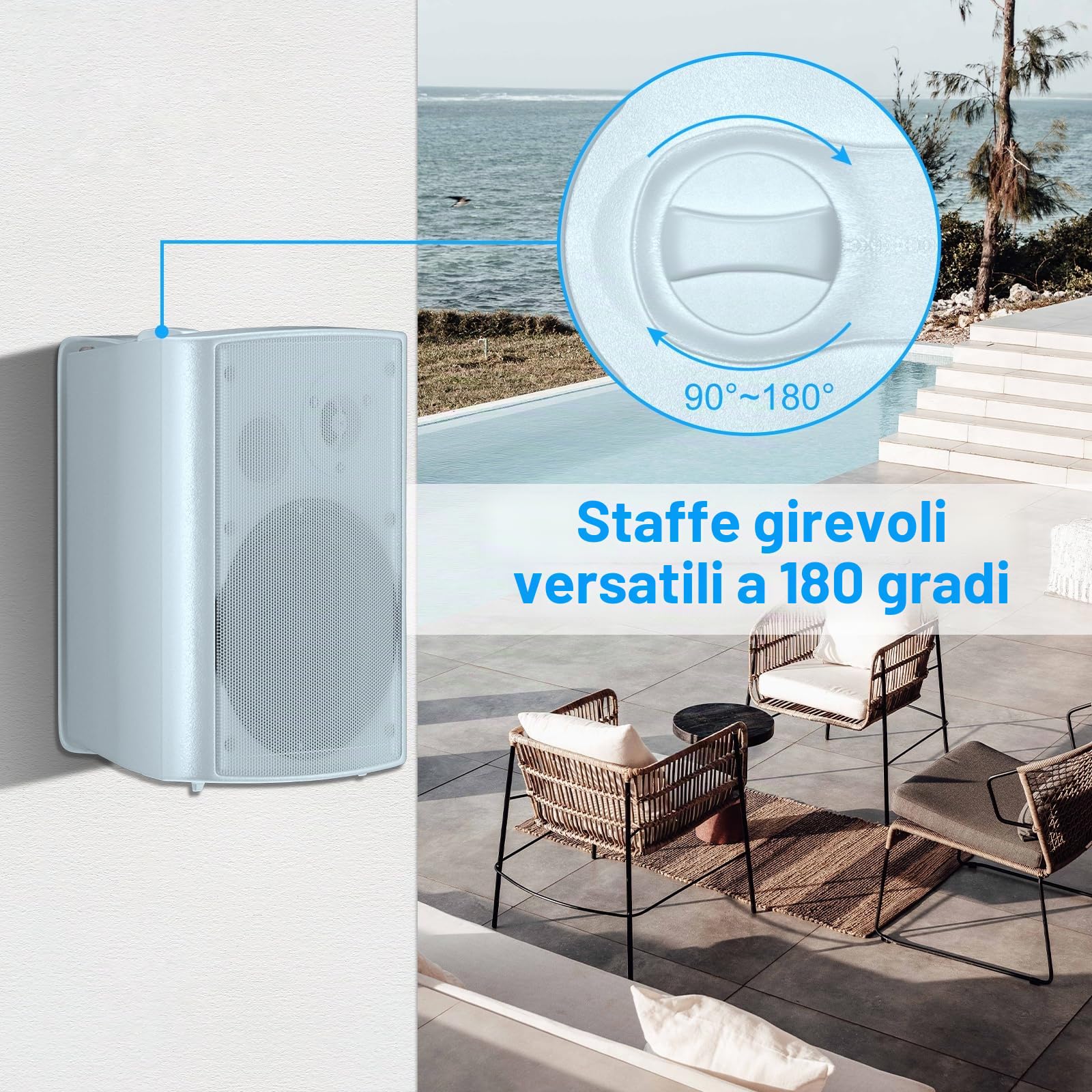 Herdio 6.5'' Diffusori da esterno impermeabili cablati 400 Watt Altoparlanti a parete per patio garage terrazza (bianco)