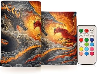 panksolu Flickering Flameless Candles, Dragon Phoenix LED Candles with Remote Timer, Battery Operated Candle for Valentine Wedding Halloween Christmas Decor - Set of 2