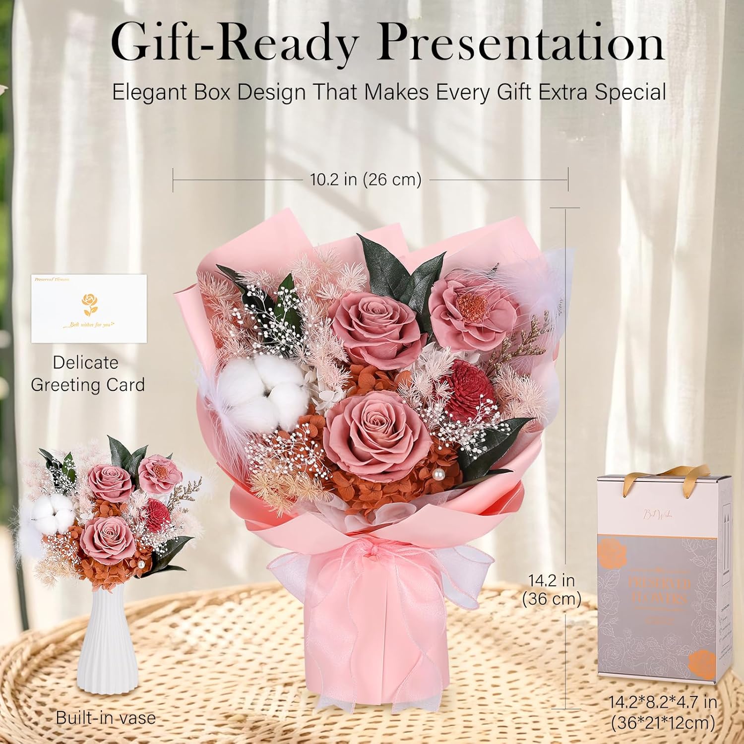 Preserved Bouquet of Flowers - Flesh Forever Flowers for Delivery, Real Eternal Roses Bouquet, Anniversary Birthday Valentine Gifts for Women Mom Grandma Her Wife Girlfriend, Carnation Pink - Image 7