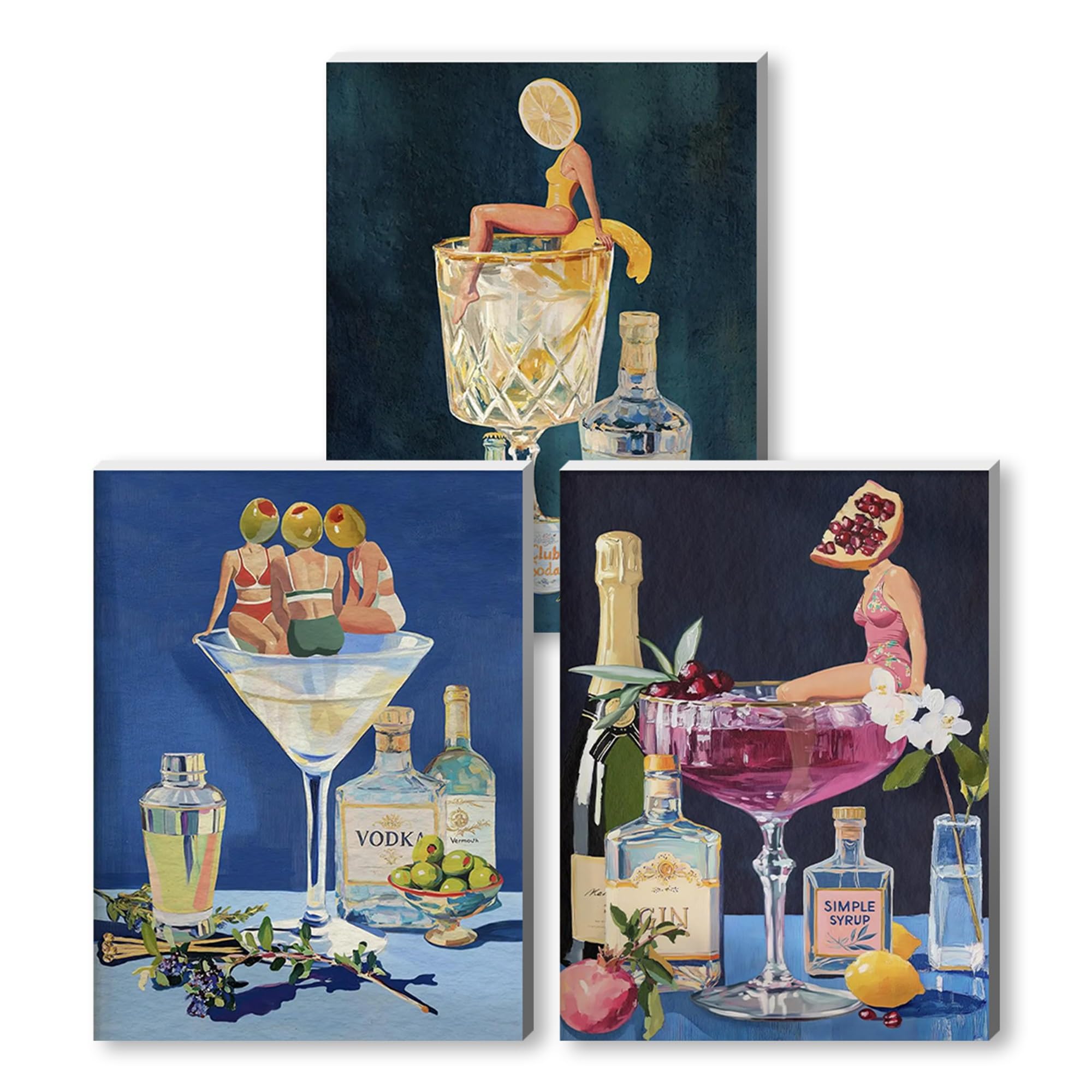 DIY 3 Pack Juice Paint by Number for Adults,Wooden Framed Painting Kits for Adult,Easy Color by Numbers Acrylic,Small Paint by Number Canvas Crafts Watercolor for Beginner Room Decor (Wine glass)