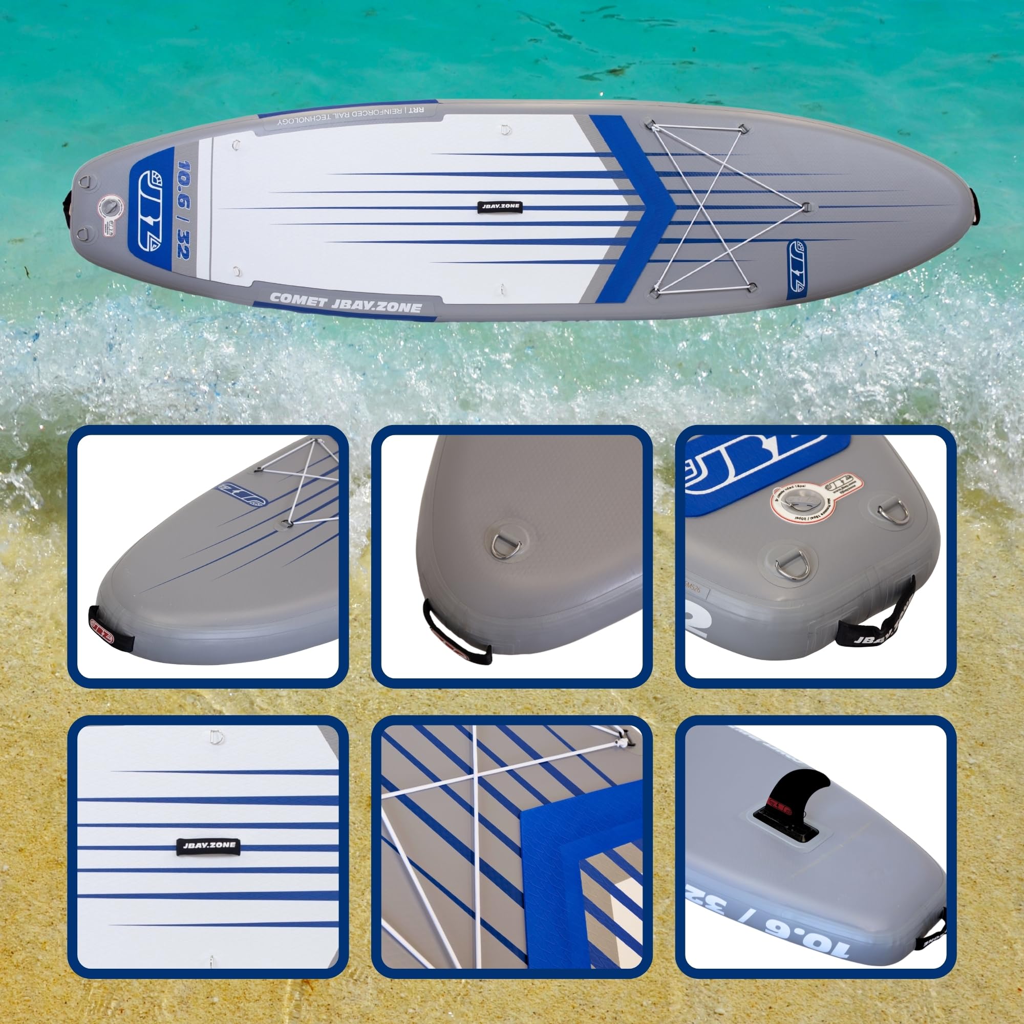 JBAY.ZONE Comet J2, Tavola Stand Up Paddle Gonfiabile Allround, Doppio Strato di PVC Fusion, Pompa a Doppia Azione, Pagaia Regolabile e Borsa Incluse, Fino a 145kg, 320x81x15 cm, Rail Termosaldato RRT