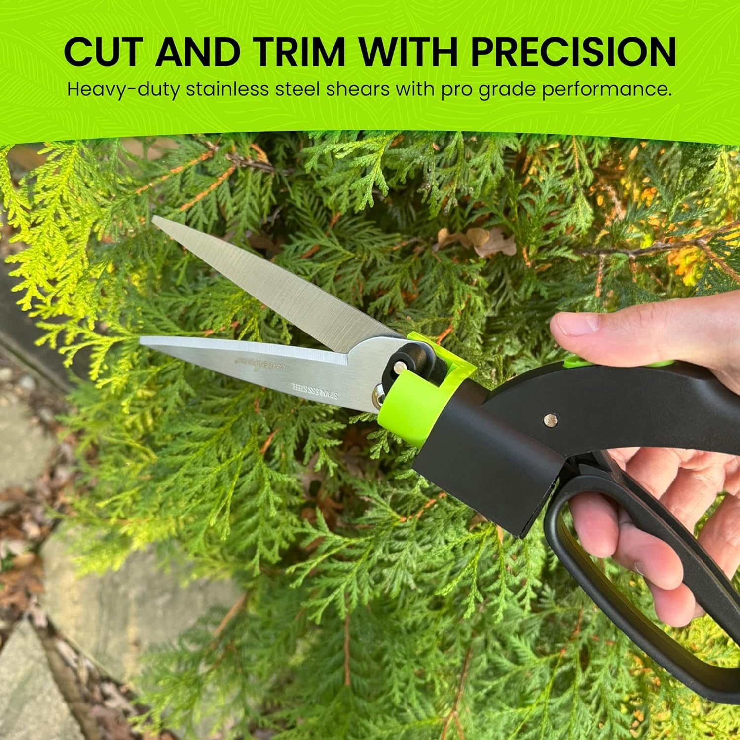 Garden Guru Hand Grass Clipper Scissors 360 Degree Rotatable Cutter Head - Ultra Sharp Stainless Steel Grass Shears - Comfort Grip Handles - Perfect for Edging Lawn, Trimming Shrubs & Flowers (2 Pack)