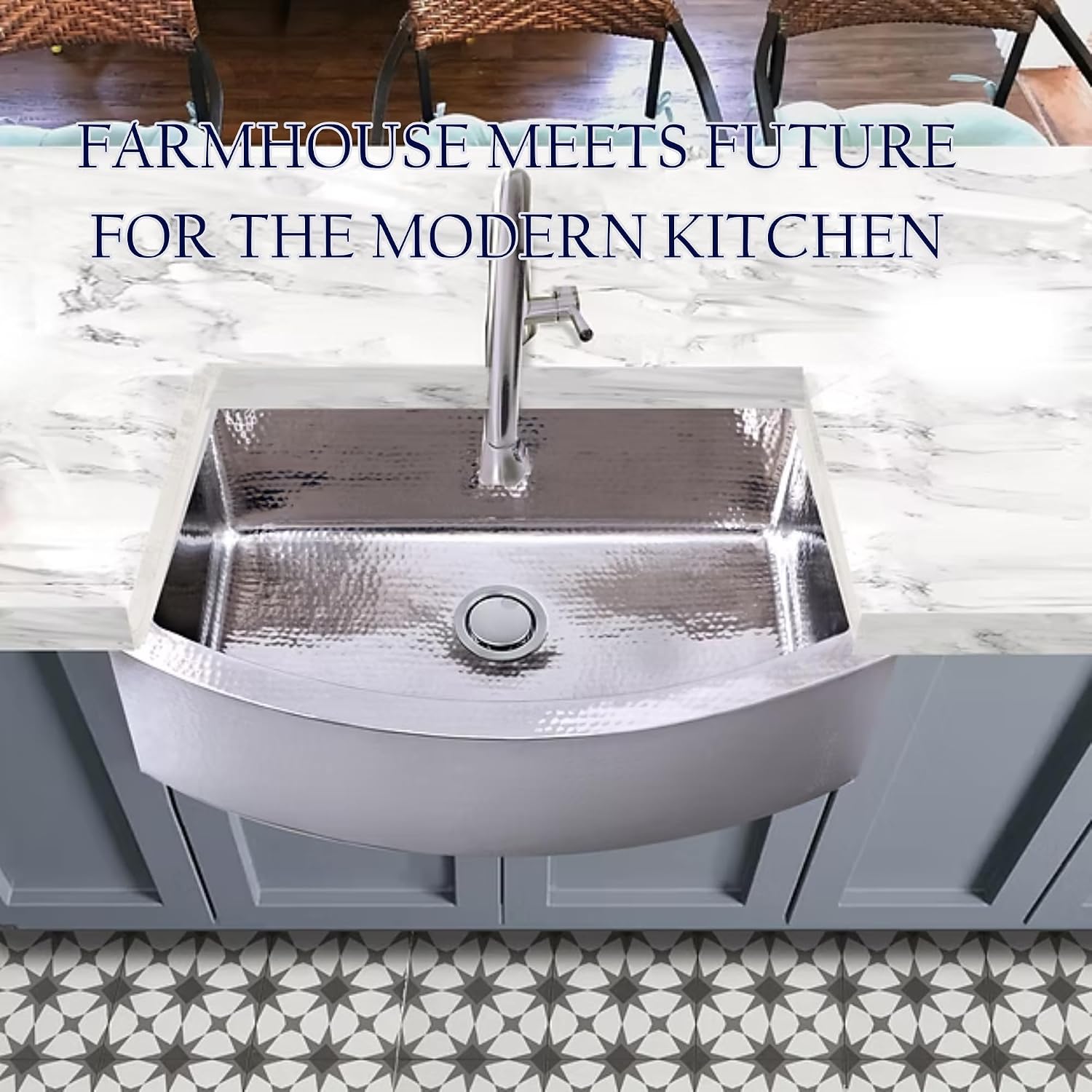 Nantucket Sinks' FSSH3322-33 Inch Hammered Farmhouse Stainless Steel Sink