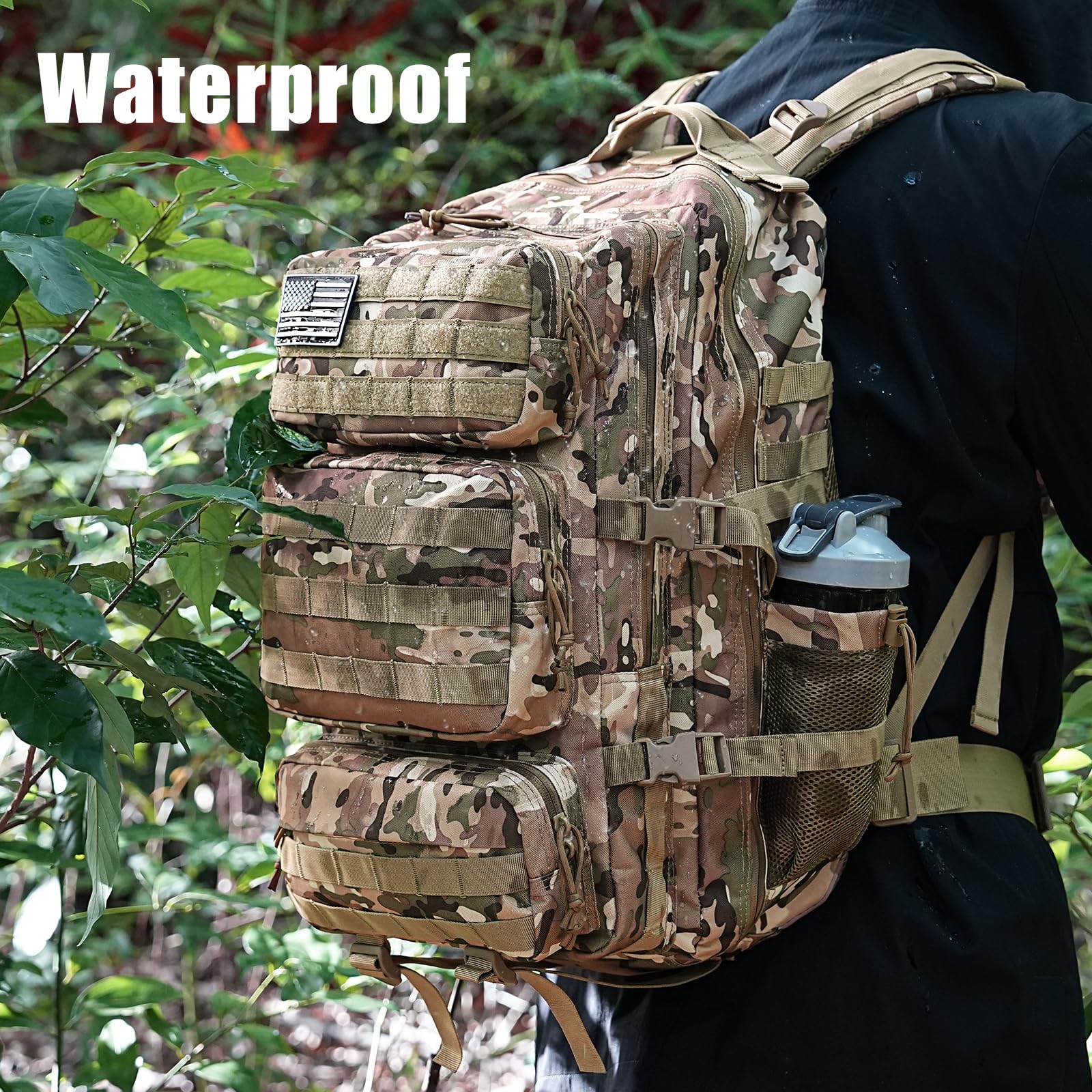 Military Tactical Backpack 50L Large Day Backpack for Men Molle Army 3 Days Assault Pack Bug Out Bag Water Resistant and Heavy Duty Hiking Treeking Rucksack - Camouflage
