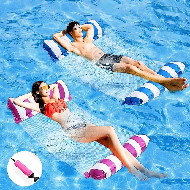 2-Pack Inflatable Water Hammock: 4-in-1 Pool Float with Pump