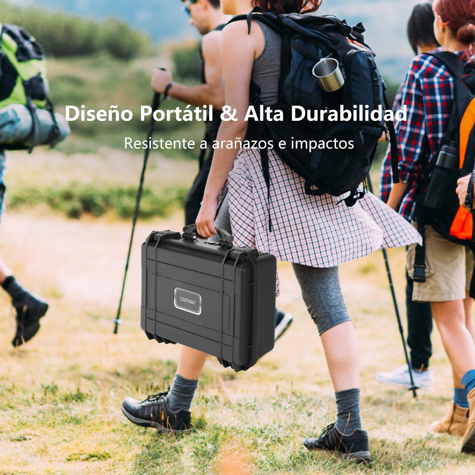 COSTWAY 47 x 37 x18 cm Caja Dura Impermeable Portátil, Maletín para Exteriores con Encarte de Espuma Personalizable, Ideal para Aparatos Electrónicos Drones Cámaras de Fotos y Armas de Fuego