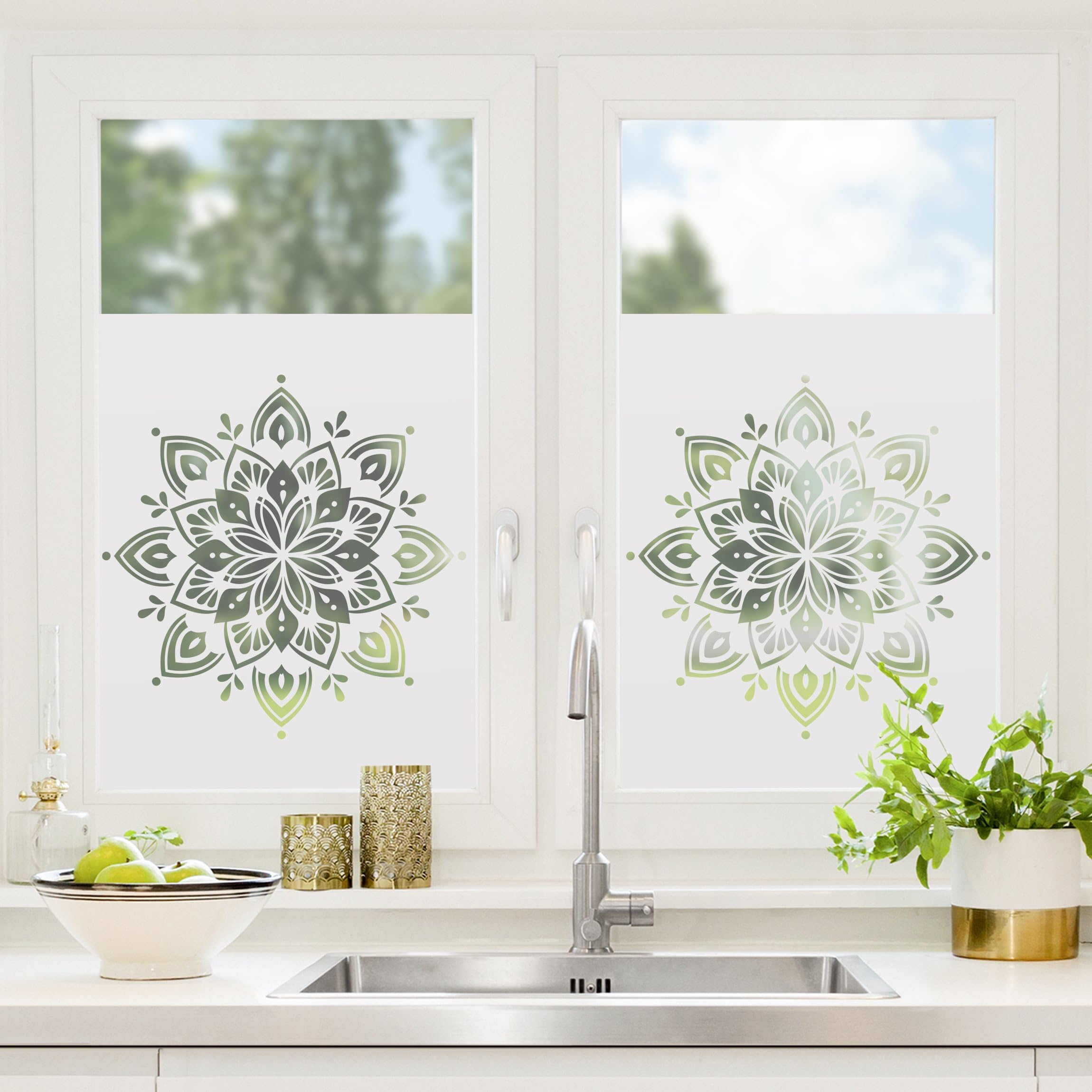 Fensterfolie statisch haftend Spirituell Sichtschutz Milchglas - Made in Germany - Mandala Orientalisch Blickdicht Scheibe Innen Schlafzimmer Wohnzimmer Küche Glas 1695 (80x80cm)