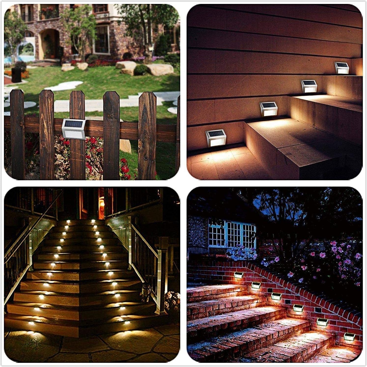 TDA Outdoor Solar Lights, 3 LED Solar Bright Deck Step Light Outdoor Waterproof Stainless Steel Garden Lamp for Deck Posts, Staircase, Porch, Garden, Fence, Path, Patio, Walkway or Driveway (4 Pack)