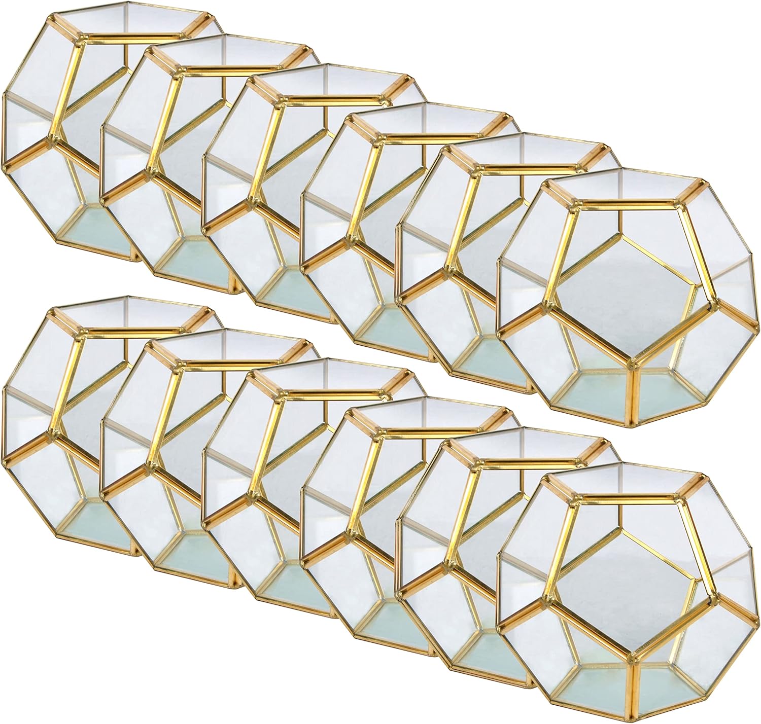 Ashland 5.5” Gold Octagon Glass Terrarium - Geometric Planter for Succulents and Air Plants - Bulk 12 Pack