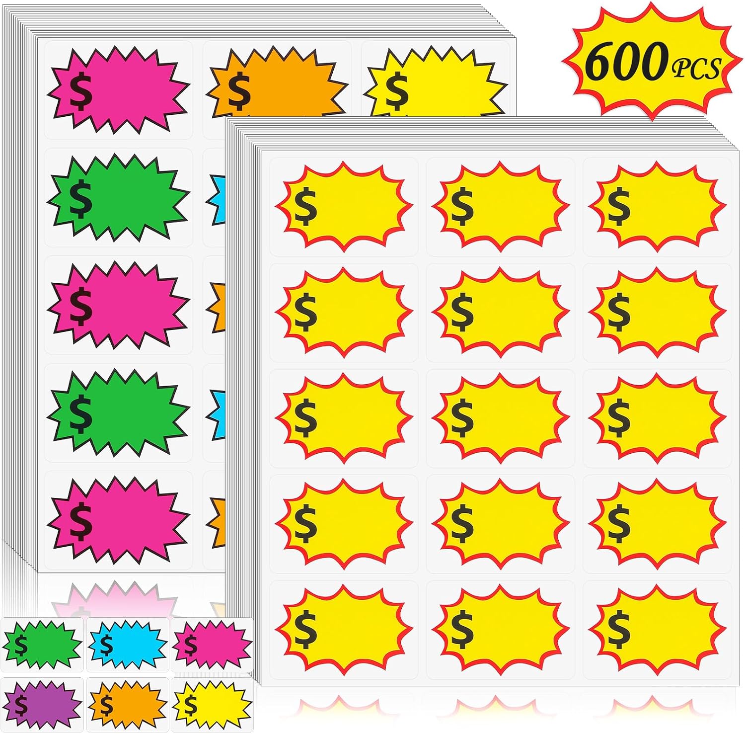 600 Pcs Garage Sale Price Stickers for Pricing, Removable, No Residue