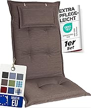 High-Back Garden Chair Cushions with Headrest, Extra Thick Seat Cushions, Made in Europe, Seat Cushions for High-Back Chairs, Cushions with Extra High Comfort, Set of 1, Taupe