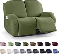 Vista 22 de KinCam Fundas para Reclinables, Fundas Elásticas para Sillas Reclinables, Fundas para Sofá Reclinable con Diseño de Rayas Jacquard, Fundas