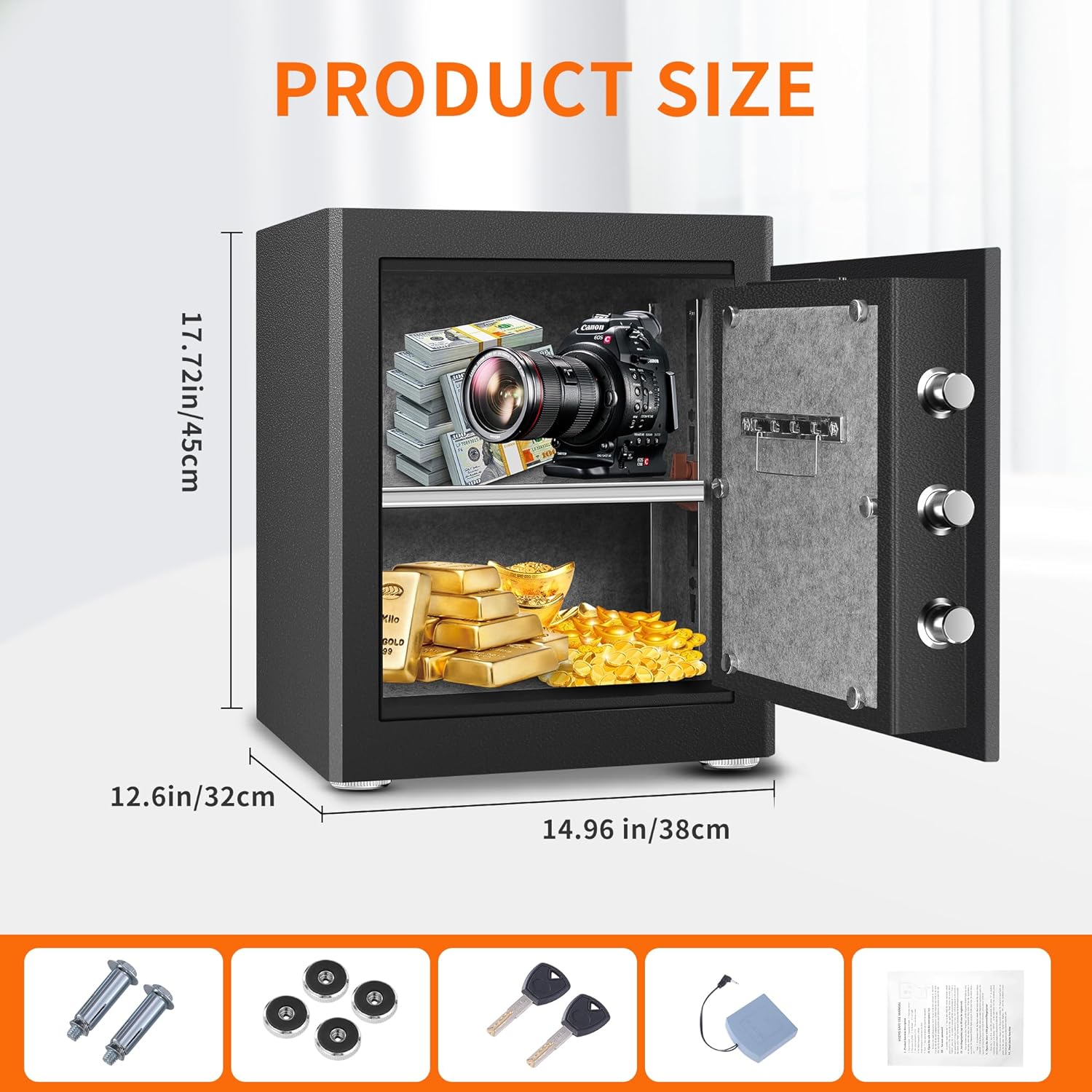 HSGCJS Biometric Fingerprint Safe, Home Safes Box with full Digital Keypad,Security Safe For Home,Office and Hotel-1.93 Cubic Feet - Image 2