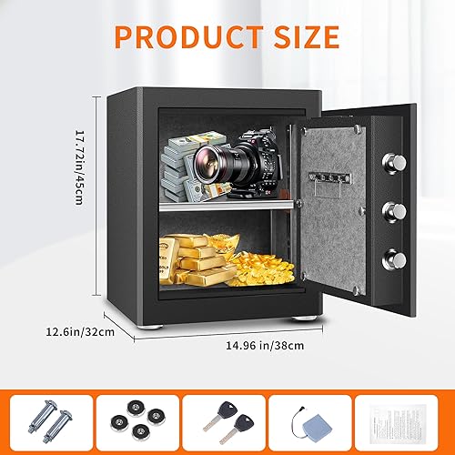 Miniatura 2 de HSGCJS Caja de seguridad biométrica para huellas dactilares, caja fuerte para el hogar con teclado digital completo, caja fuerte de seguridad para