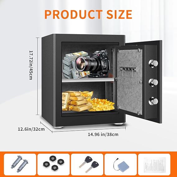 HSGCJS 42L Smart Biometric Fingerprint Home Safe with Keypad, 38×32×45cm