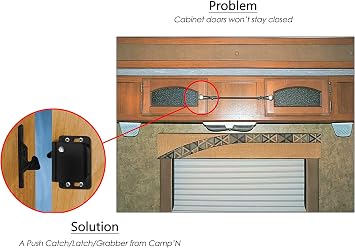 Camp'N 4 Pack RV Cabinet Door Latch - Easy to Install OEM RV Drawer Latches and Catches - Push Latch and Catch for Cabinets in Trailers and Motorhomes