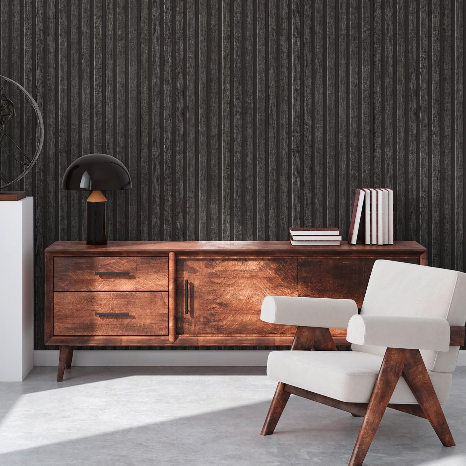 A.S. Création Wallpaper Wood Panels - Black, Gray - Striped Wood Wallpaper 395.99in x 20.87in Made in Germany - 391094