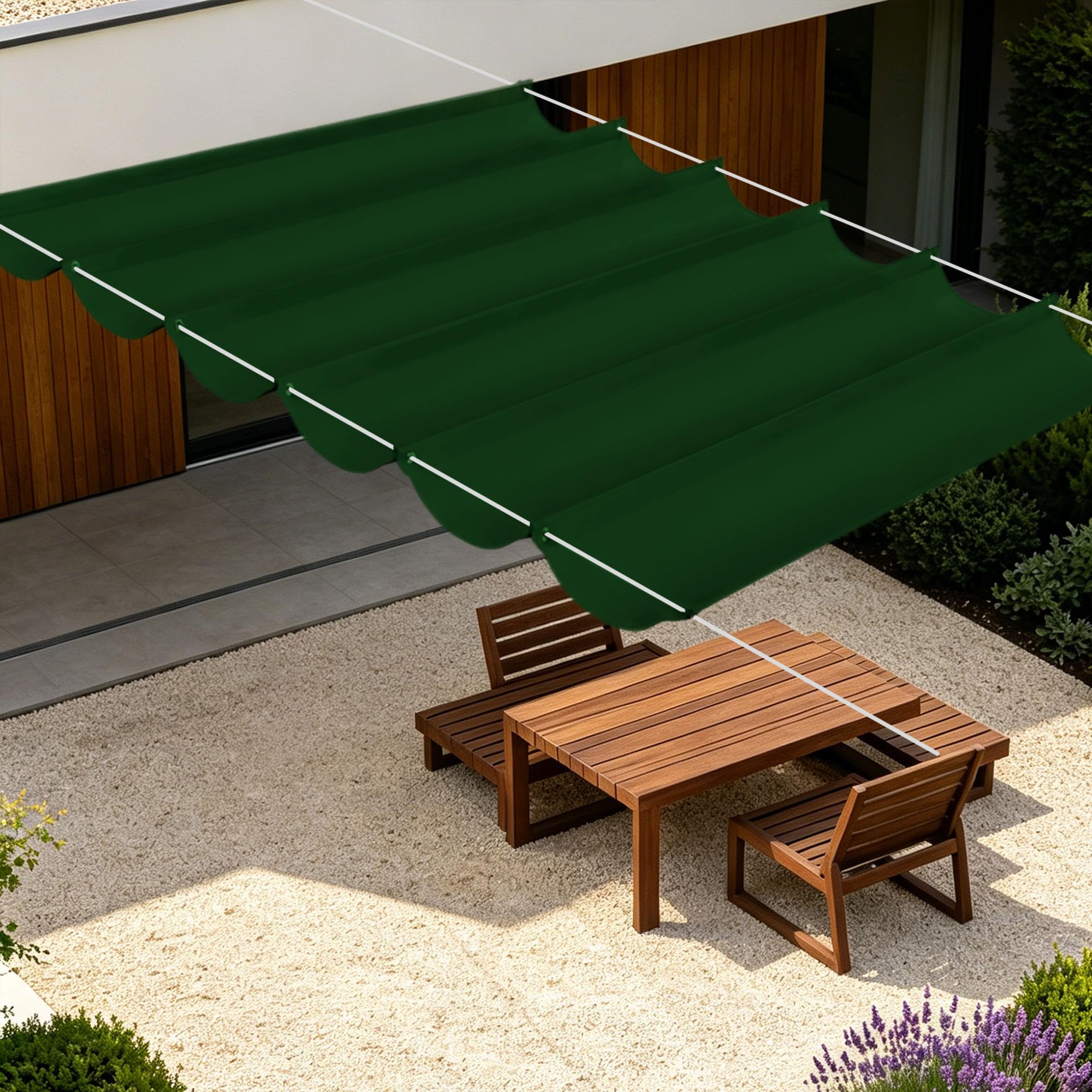 Toile ombrage rétractable vague 450x320 cm vert foncé pour terrasse