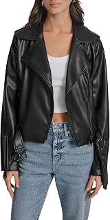DKNY Women's Long Sleeve Faux Leather Jacket
