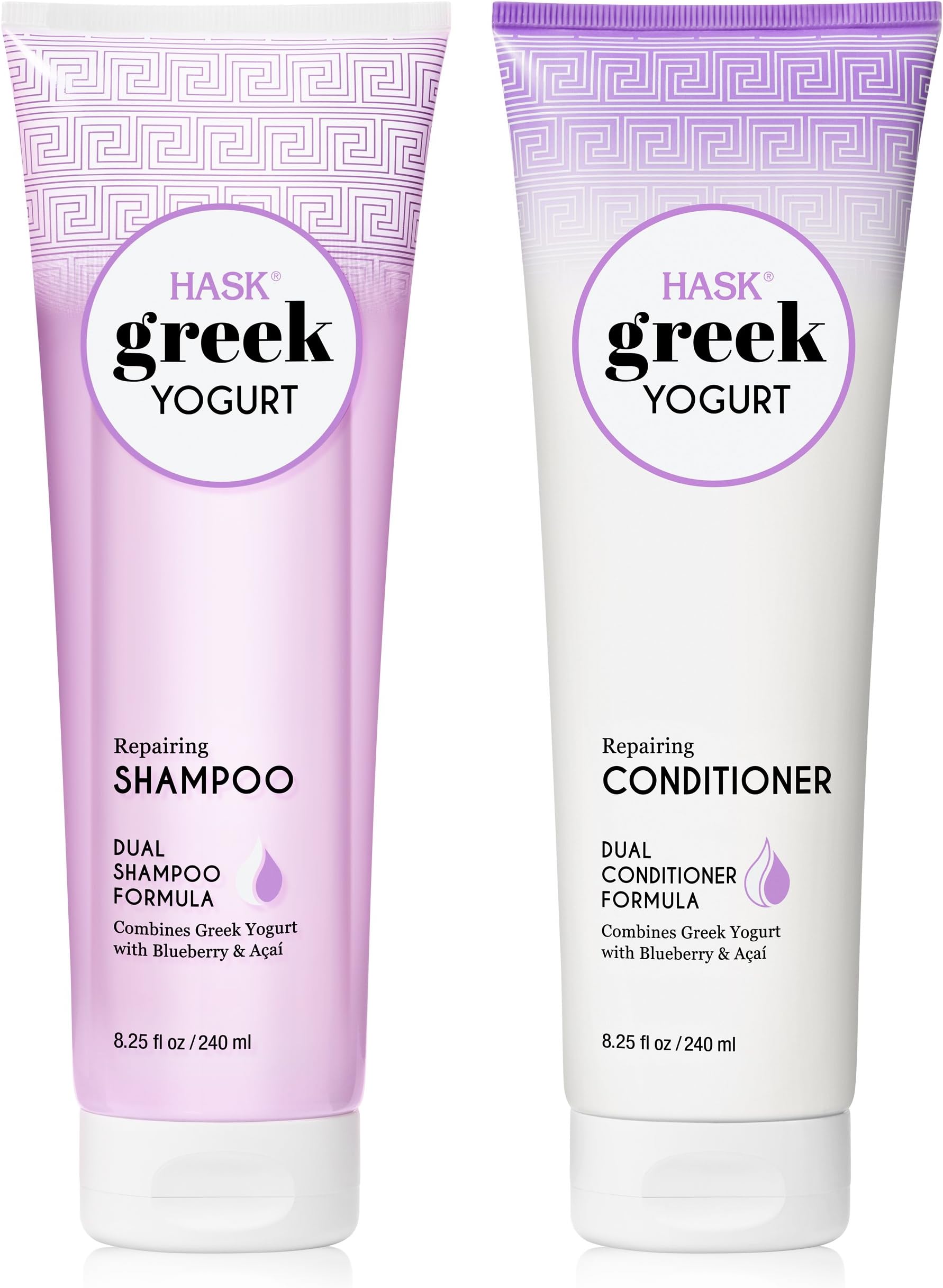 HASK Shampoo and Conditioner Greek Yogurt repairing, color safe, gluten free, sulfate free, paraben free - Blueberry and Acai 1 Shampoo, 1 Conditioner Kit