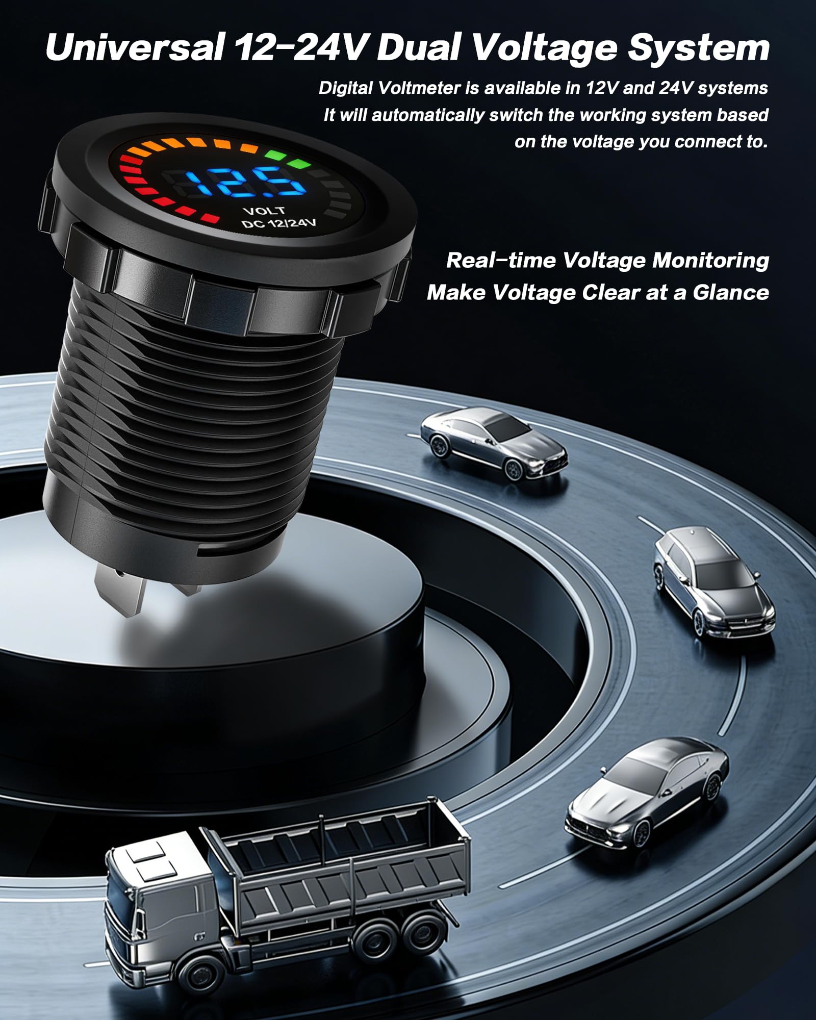 IZTOSS - Voltímetro de pantalla digital LED en color azul, para coche y motocicleta, resistente al agua, 12V - 24V CC