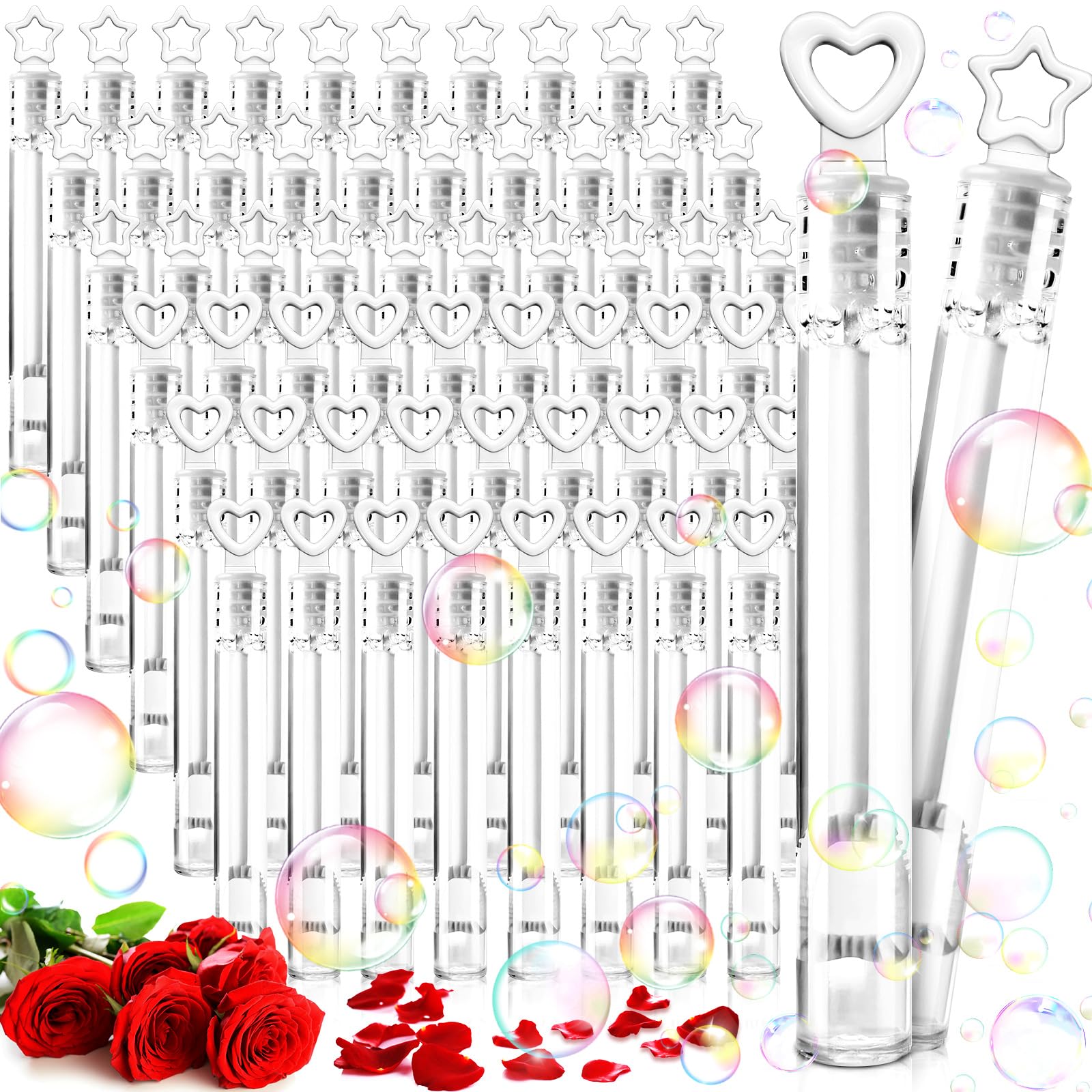 60 Pompas de Jabón para Bodas Burbuja, Pompas de Jabon Boda Blanco, Pomperos Boda, con Mango en Forma de Corazón y Estrella para Bodas, Bautizos, Cumpleaños, San Valentín