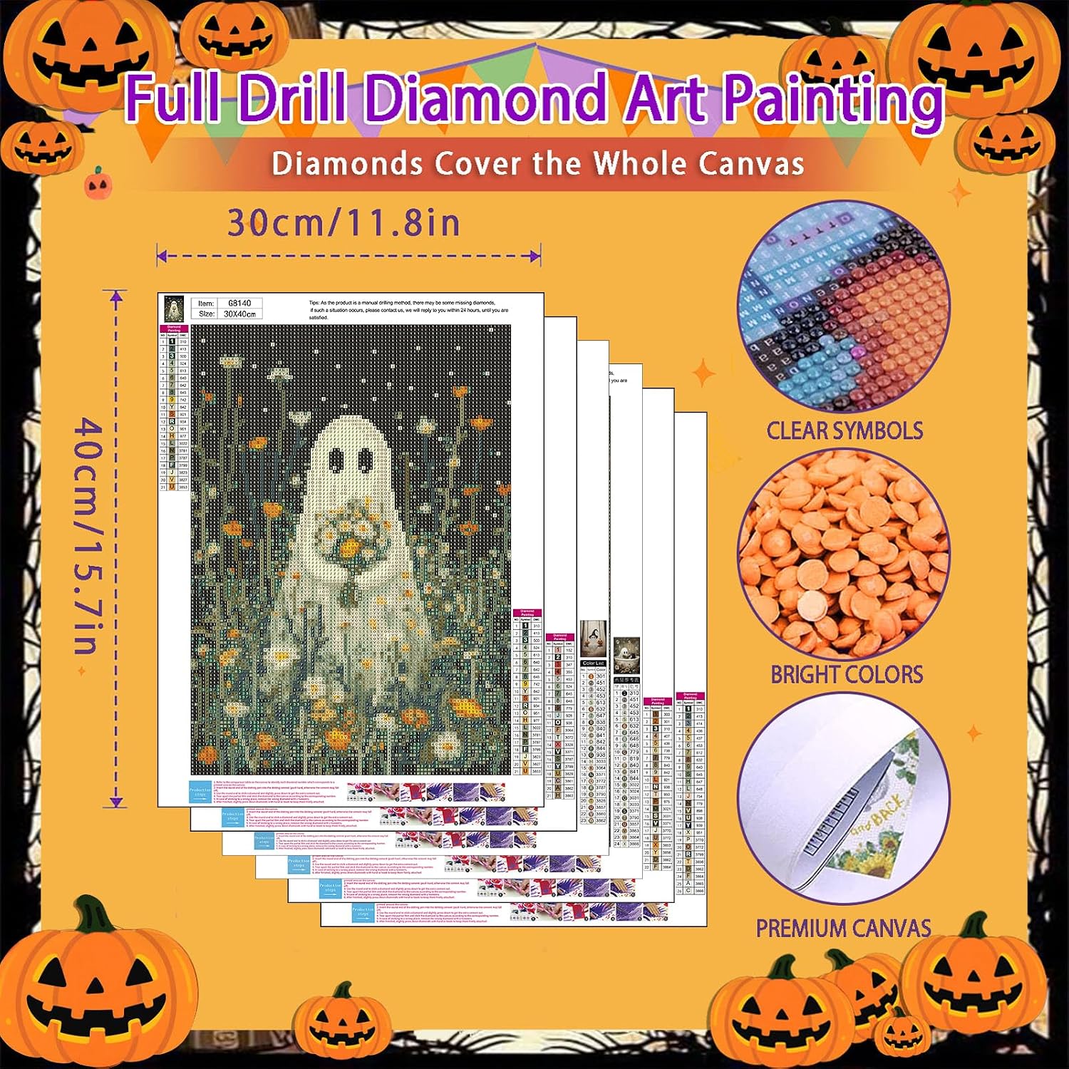 6 Pack Halloween Diamond Painting Kits for Adults, Diamond Art Kits Ghost