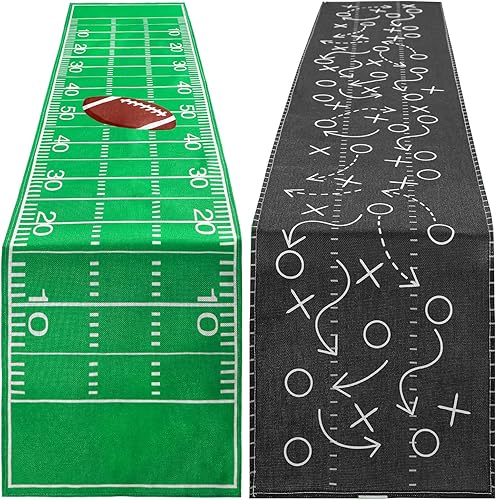 Miniatura 7 de Tegeme 2 piezas de camino de mesa de fútbol, decoración desechable, mantel rectangular de plástico verde para cumpleaños, decoración temática de
