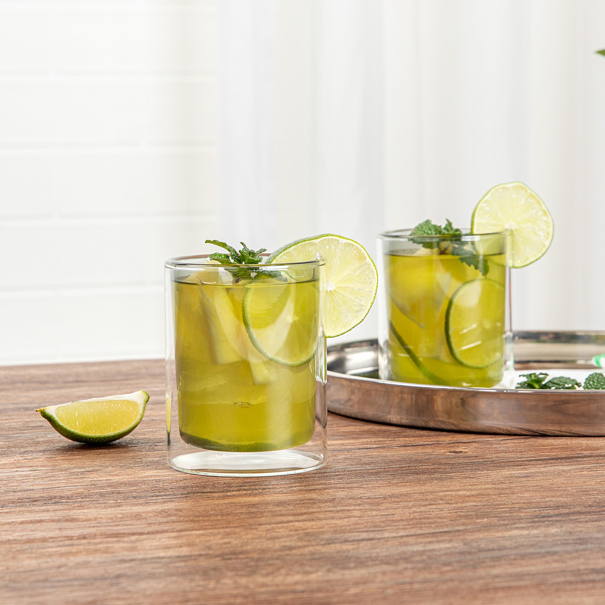 Restaurantware -Forma Professional - Vasos de doble pared de 8 onzas, 12 vasos lavables en lavavajillas, aptos para microondas, congelables, vasos de vidrio de borosilicato gris, para servir bebidas