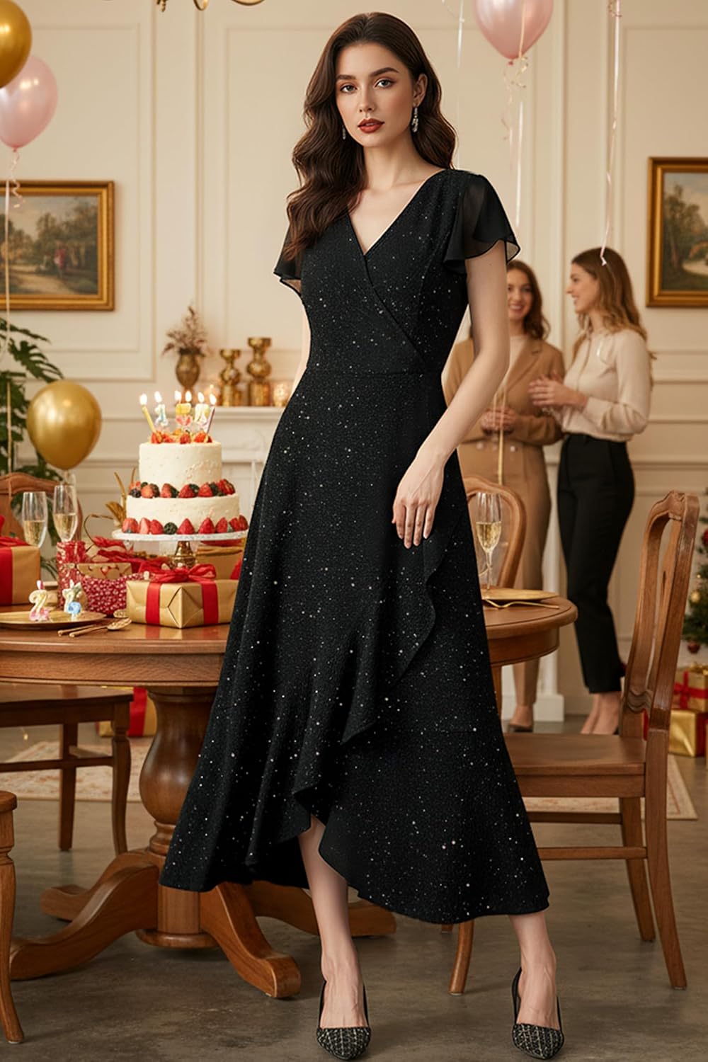 Black Formal Dresses for Women Gowns Evening Party Cocktail Dress,Women Formal Party Dress,V Neck Wedding Guest Dresses. - Image 3