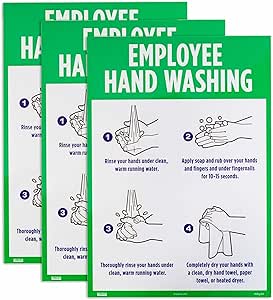 Employee Hand Washing Decal, 3 Signs - Public Restroom or Kitchen Sink ...