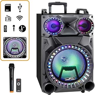 beFree Sound Rechargeable 12 Inch Bluetooth Portable Party Speaker with Party Lights, FM Radio and USB/TF Inputs