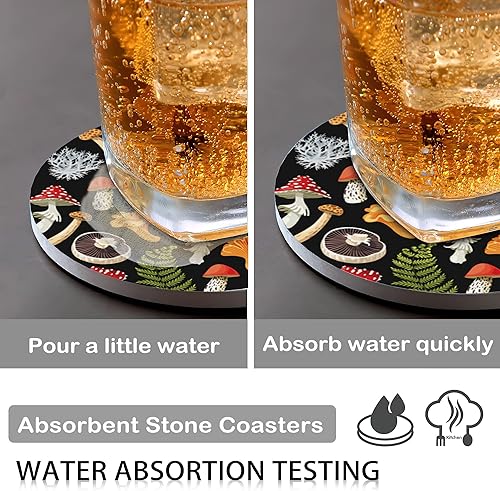 Miniatura 3 de Posavasos de hongos absorbentes con soporte, juego de 6 posavasos duraderos de hojas de primavera para protección de mesa auxiliar, gran regalo de