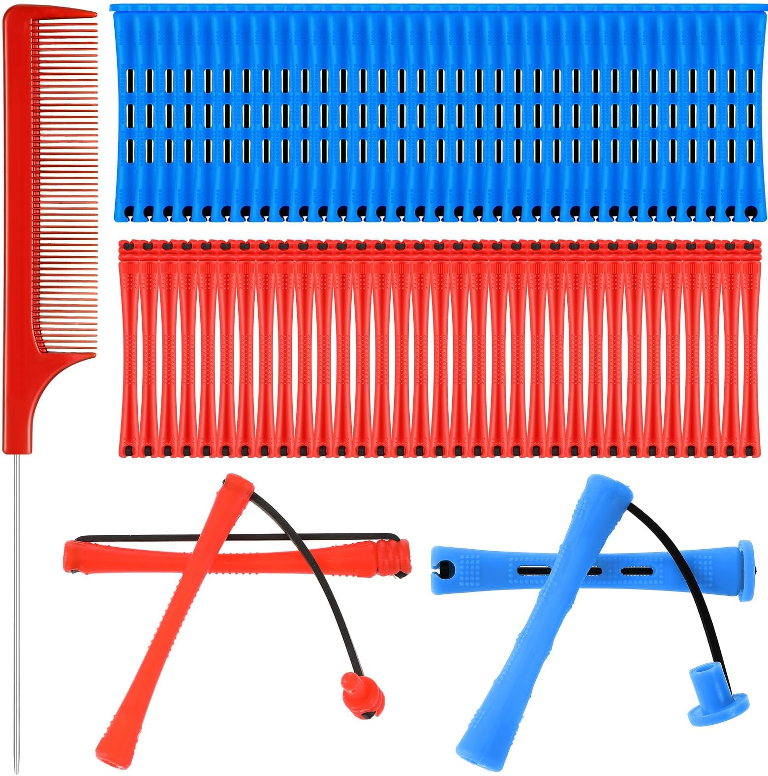 WILLBOND 72 Pcs Hair Perm Rods kit Short Plastic Perming Rods Set Cold Wave Rods 2 Sizes Hair Curling Rollers Hairdressing Tools with Steel Tail Pigtail Comb for Hair Styling (2 Colors, 2.36 in)