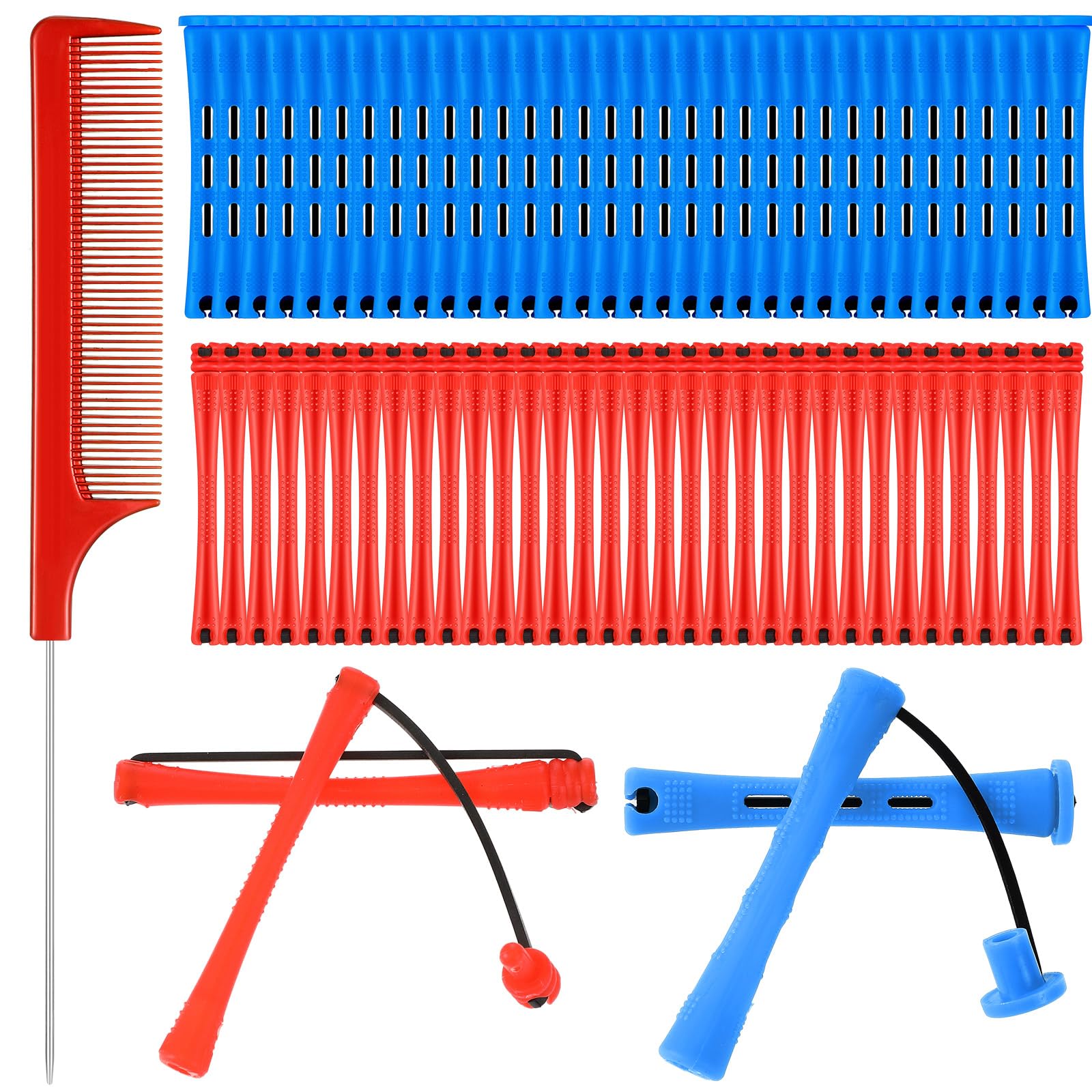 WILLBOND 72 Pcs Hair Perm Rods kit Short Plastic Perming Rods Set Cold Wave Rods 2 Sizes Hair Curling Rollers Hairdressing Tools with Steel Tail Pigtail Comb for Hair Styling (2 Colors, 2.36 in)