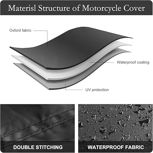Miniatura 4 de XYZCTEM Cubierta para motocicleta para todo el año, negra, impermeable, para sol, se adapta hasta motores de 97" (Tamaño X y orificios de bloqueo)
