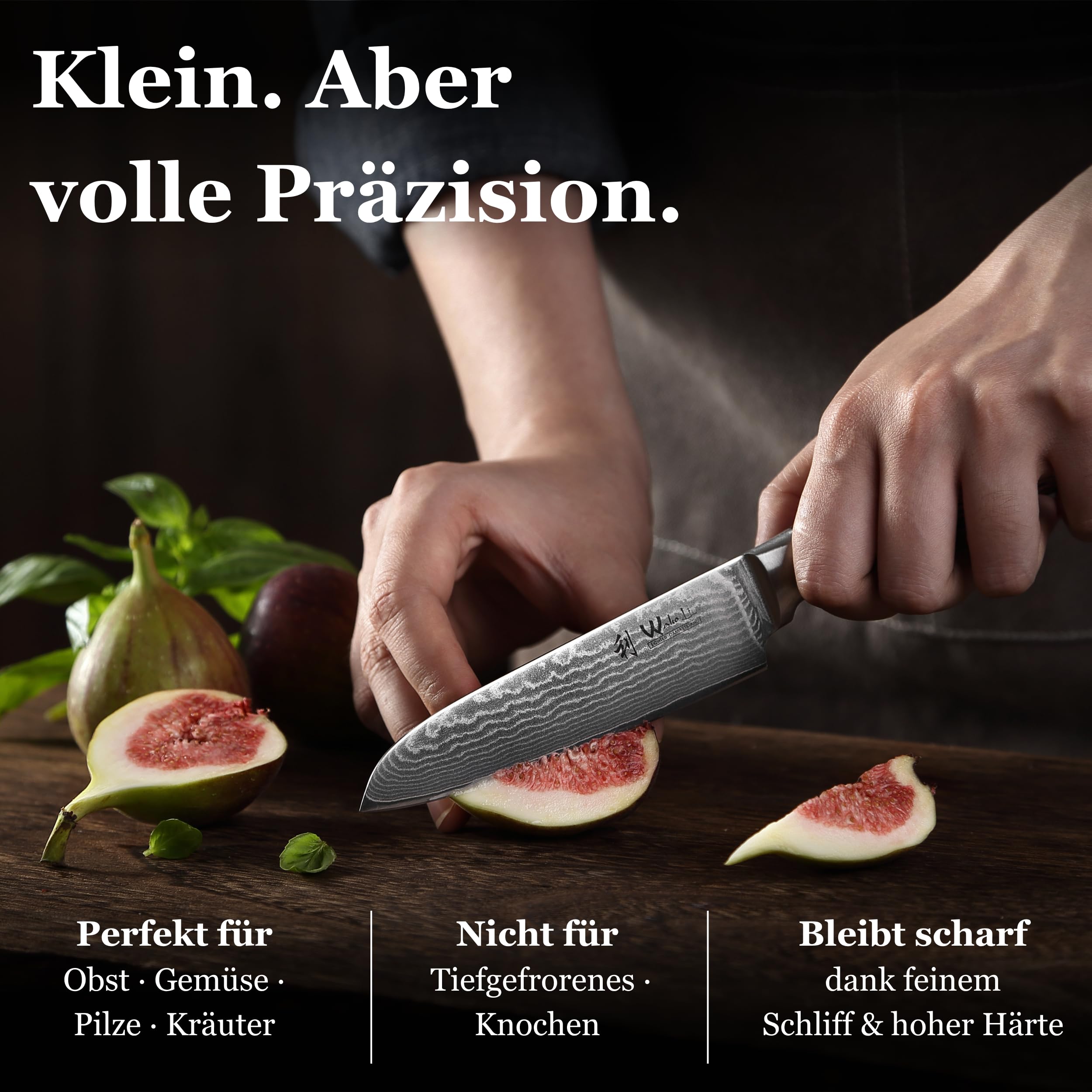 Wakoli EDIB Damastmesser Santoku 12,5 cm Klinge – Kleines Damast Küchenmesser aus 67 Lagen Damaststahl mit VG10-Kern (60 ±2 HRC) – Scharfes Santoku Messer mit Pakkaholzgriff in Geschenkbox