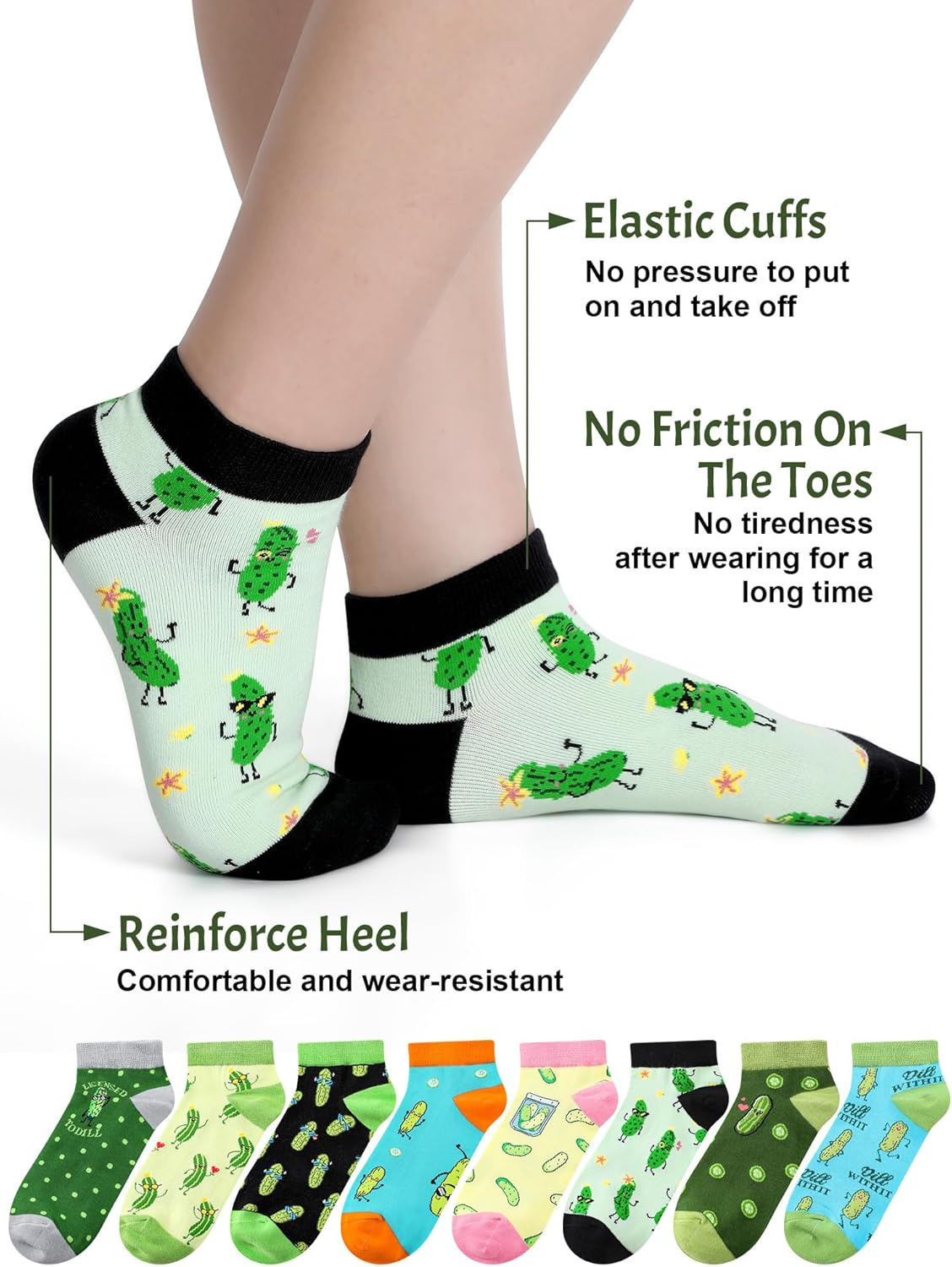 8 Pairs Funny Pickle Socks Novelty Dill Ankle Socks Cotton Crazy Low Cut Pickle Gifts for Pickles Lovers Women Men - Image 6