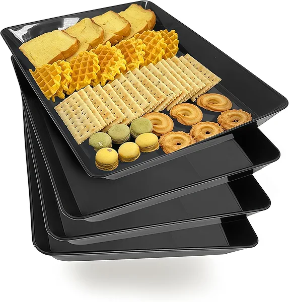 AMGBZT Serving Tray Platter, 4 Pcs Food Tray for Veggie Fruit Snack Dessert Cookie Cheese, Food Trays for Party Supplies Display, Plastic Platters for Serving Food, Large Trays, BPA Free