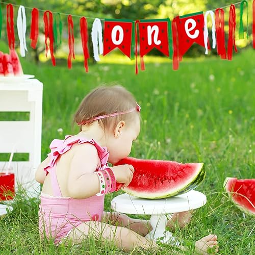 Miniatura 7 de Capoda 24 piezas de decoraciones de fiesta One In a Melon, pulseras de silicona para el primer cumpleaños con temática de sandía, para fiesta de
