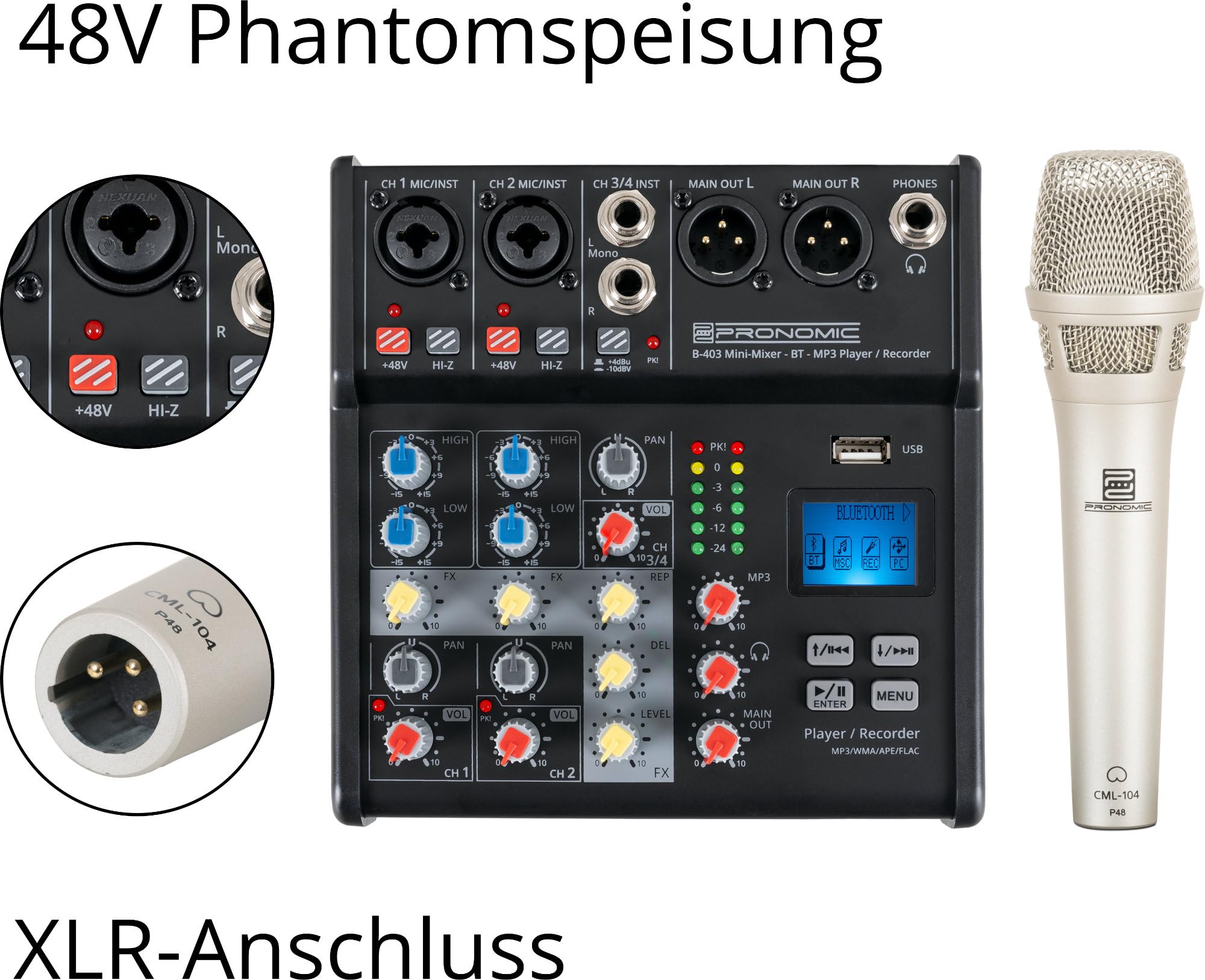 Pronomic CML-104 - Microfono vocale a condensatore, direzionale: cardioide | Paravento integrato, rapporto segnale/rumore 82 dB, condensatore capsula 20 mm, alimentazione phantom 48 V