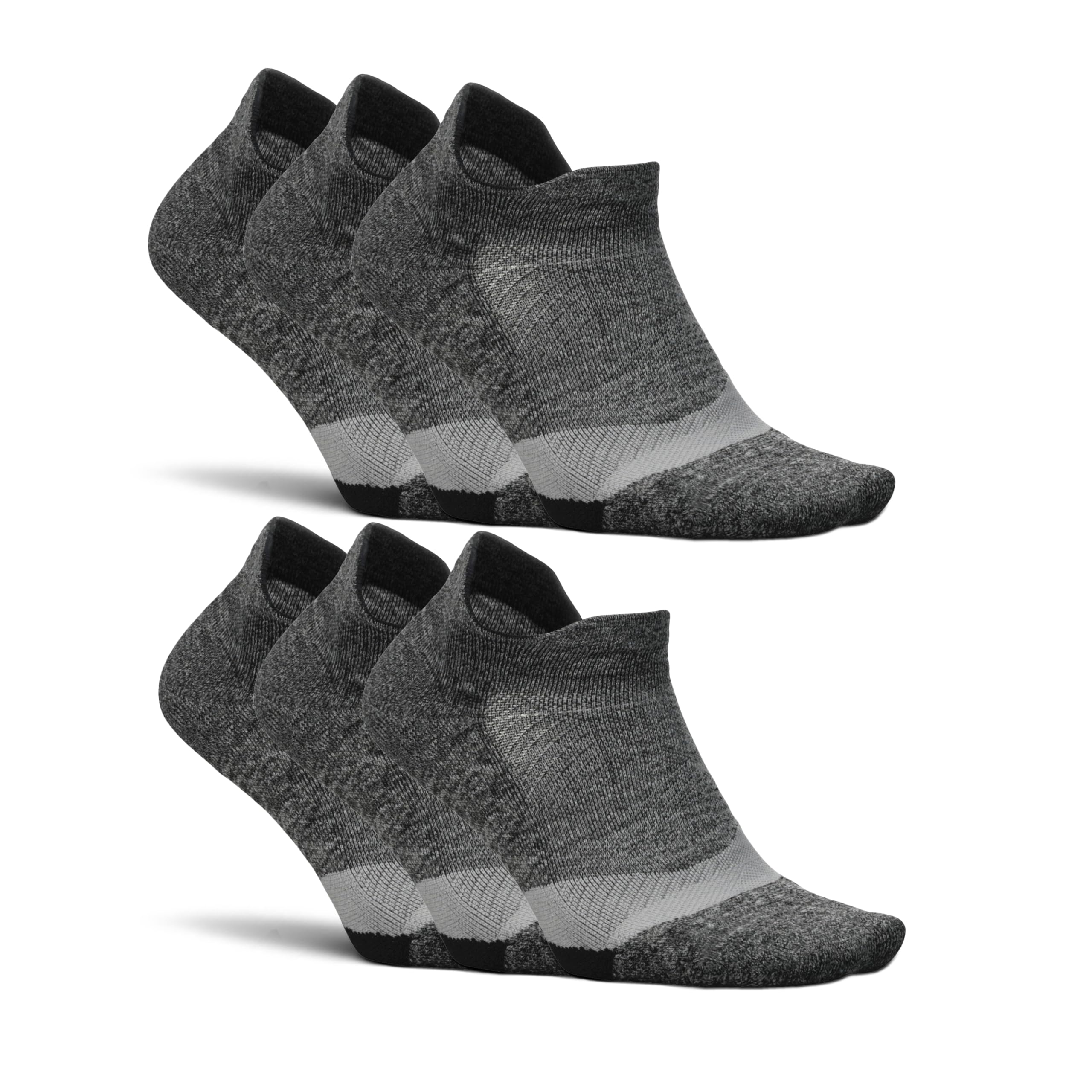 Feetures Elite Light Cushion No Show Tab Ankle Socks - Sport Sock with Targeted Compression - New Gray, XL (6 Pair)