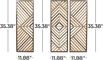 Deco 79 Wood Geometric Home Wall Decor Wall Art 12W, 35H, Oiled Brown