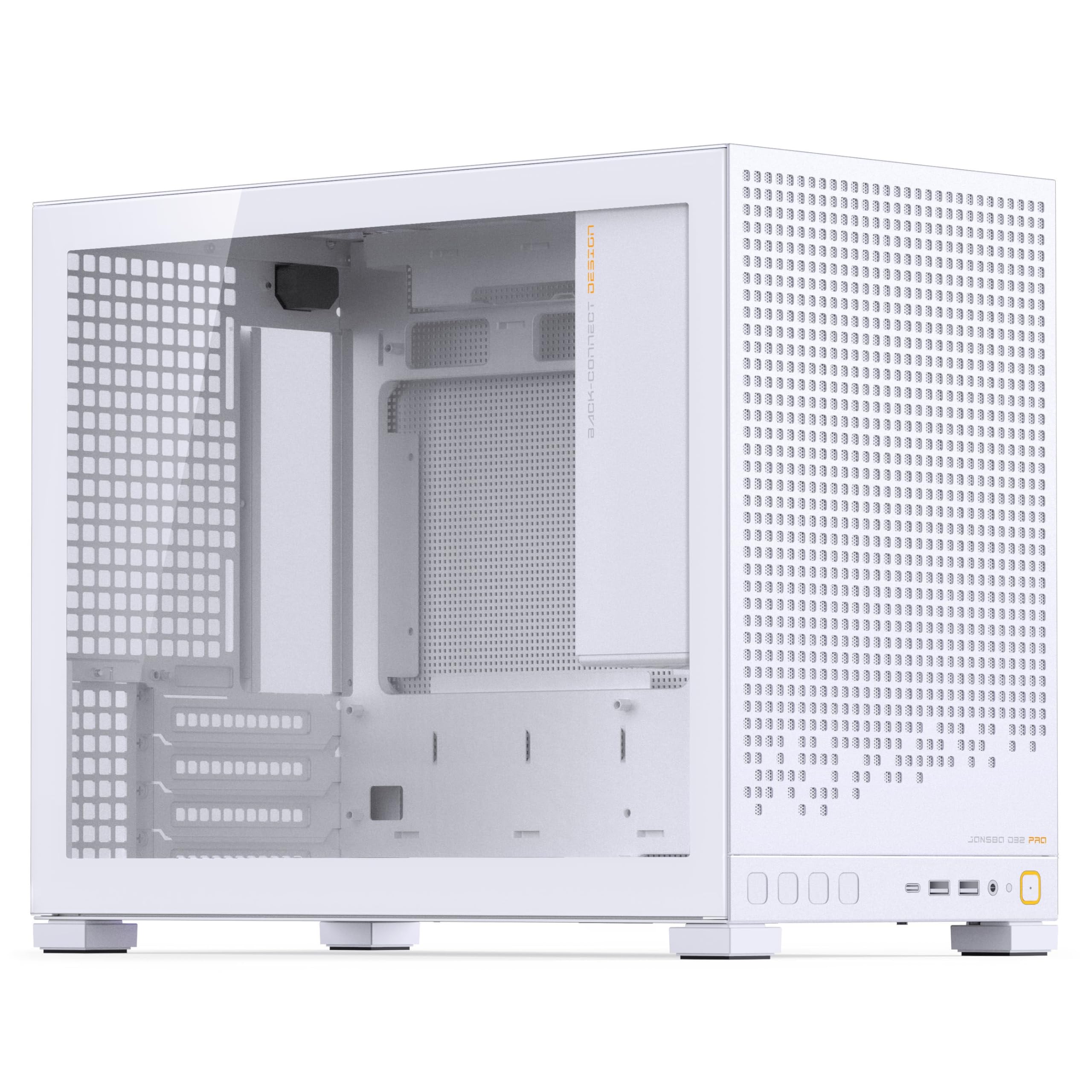 Jonsbo D32 PRO Case PC Bianco – Case mATX compatto con supporto Back-Connect, vetro temperato, filtri antipolvere e raffreddamento high-end