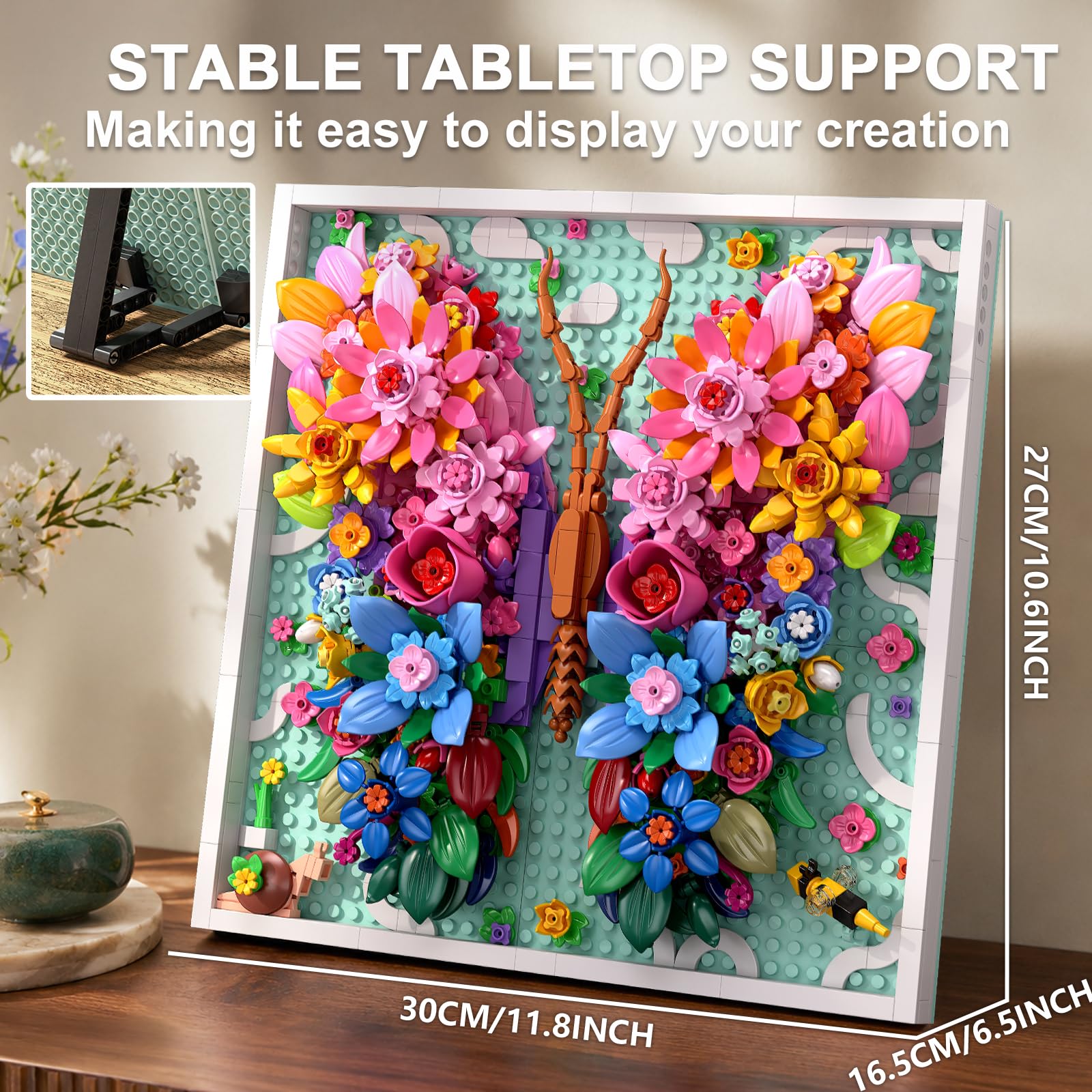 TYCOLE Botanicals 3D Motyl Kwiaty Budowa Rama 1074 Dorośli Dziewczyna | Sztuczne kwiaty oprawione dekoracje ścienne lub dekoracja biurka roślina prezent świąteczny urodziny i nowy dom